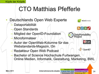 CTO Matthias Pfefferle <ul><li>Deutschlands Open Web Experte </li></ul><ul><ul><li>Dataportabilität </li></ul></ul><ul><ul...