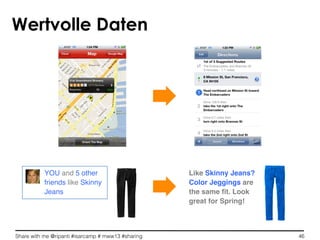 Share with me @ripanti #isarcamp # mww13 #sharing 46
YOU and 5 other
friends like Skinny
Jeans!
Like Skinny Jeans?
Color Jeggings are
the same ﬁt. Look
great for Spring!!
Wertvolle Daten
 