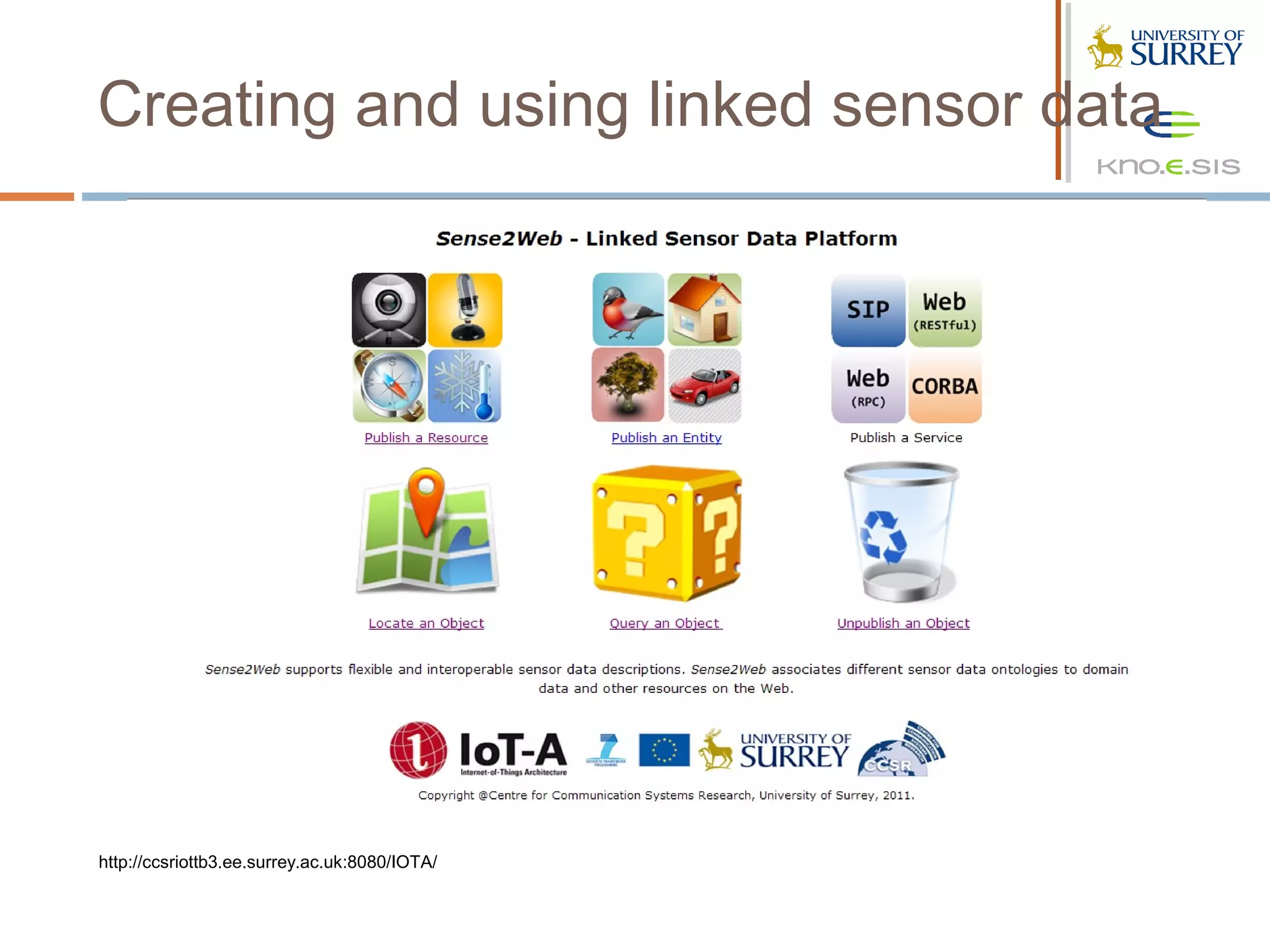 Creating and using linked sensor data




http://ccsriottb3.ee.surrey.ac.uk:8080/IOTA/
 