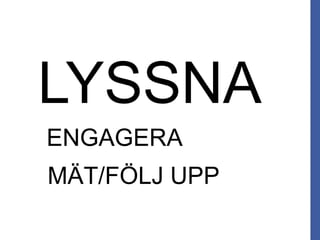 LYSSNA
ENGAGERA
MÄT/FÖLJ UPP
 