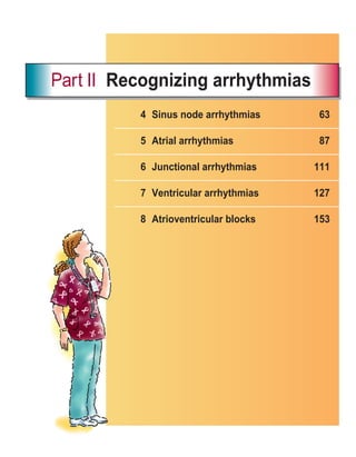 4 Sinus node arrhythmias 63
5 Atrial arrhythmias 87
6 Junctional arrhythmias 111
7 Ventricular arrhythmias 127
8 Atrioventricular blocks 153
Part II Recognizing arrhythmias
ECG_Chap04.indd 61
ECG_Chap04.indd 61 7/8/2010 9:30:04 AM
7/8/2010 9:30:04 AM
 