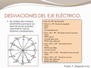 DESVIACIONES DEL EJE ELÉCTRICO.
 Se realiza de manera
sistemática porque sus
desviaciones pueden
orientarnos hacia
distintas cardiopatías.
Pedro. F. Delgado Lino.
 