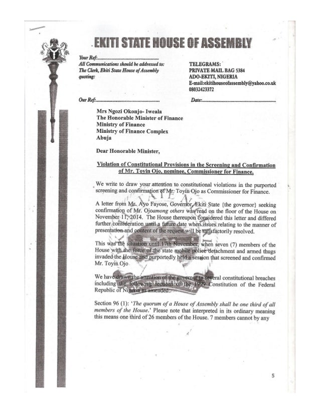 19 Ekiti State House of Assembly Members Letter