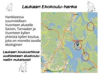 Laukaan Ekokoulu-hanke
Hankkeessa
suunnitellaan Vuonteen
alueelle Savion,
Tarvaalan ja Vuonteen
kylien yhteistä kylien
kou...