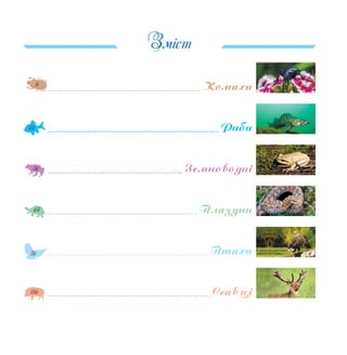 Зміст
Êîìàõè
Ðèáè
Çåìíîâîäíi
Ïëàçóíè
Ïòàõè
Ññàâöi
6
44
56
64
76
156
 