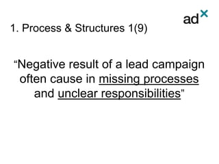 1. Process & Structures 1(9)
“Negative result of a lead campaign
often cause in missing processes
and unclear responsibilities”
 