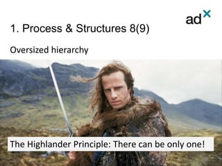 1. Process & Structures 8(9)
The Highlander Principle: There can be only one!
Oversized hierarchy
 