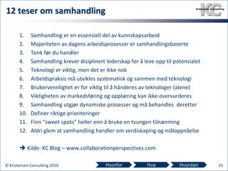Arbeidsliv© Kristensen Consulting 20104Samarbeid, et gjennomgående tema