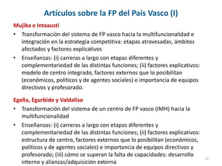 Artículos sobre la FP del País Vasco (I)
Mujika e Intxausti
• Transformación del sistema de FP vasco hacia la multifuncion...