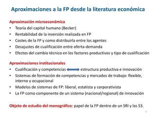 Aproximaciones a la FP desde la literatura económica
Aproximación microeconómica
• Teoría del capital humano (Becker)
• Re...