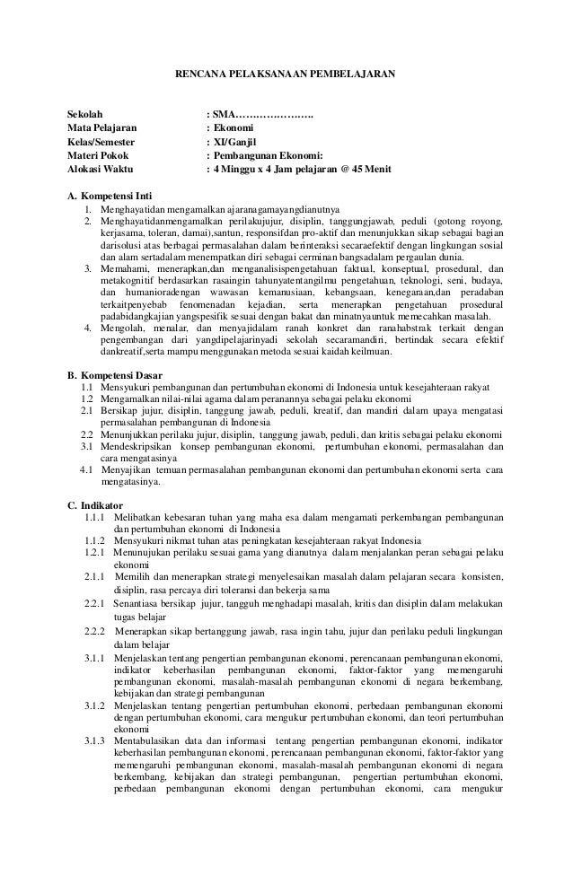 Rpp Sma Ekonomi Kelas Xi
