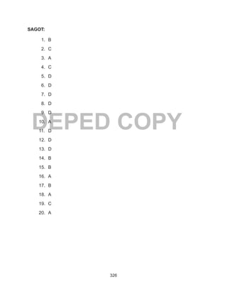 326
DEPED COPY
SAGOT:
1.	 B
2.	 C
3.	 A
4.	 C
5.	 D
6.	 D
7.	 D
8.	 D
9.	 D
10.	 A
11.	 D
12.	 D
13.	 D
14.	 B
15.	 B
16.	 A
17.	 B
18.	 A
19.	 C
20.	 A
 