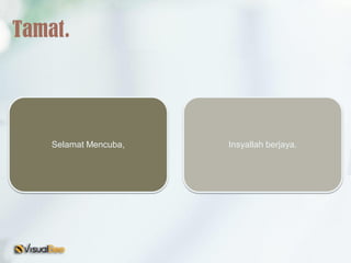 Selamat Mencuba, Insyallah berjaya.
Tamat.
 