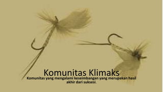 Komunitas KlimaksKomunitas yang mengalami keseimbangan yang merupakan hasil
akhir dari suksesi.
 