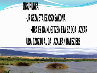 INGURUNEA
  -UR GEZA ETA EZ OSO SAKONA
      -URA EZ DA MUGITZEN ETA EZ DOA AZKAR
   URA IZOZTU AL DA ,AZALEAN BATEZ ERE
 