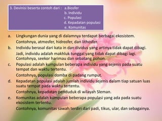 Contoh Individu Ekosistem Biologi Makhluk Hidup | PPTX