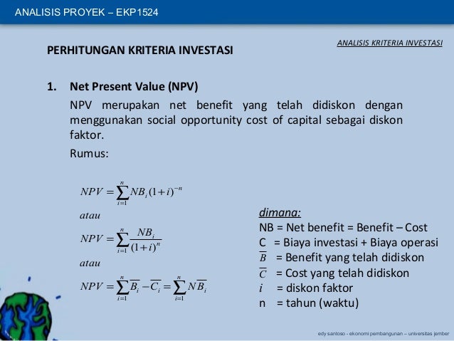 Analisis Kriteria Investasi Analisis Proyek Bab 3
