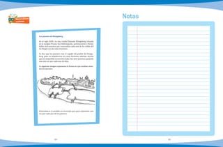 84 85
Los puentes de Königsberg
En el siglo XVIII, en una ciudad llamada Königsberg (situada
en la antigua Prusia, hoy Kaliningrado, perteneciente a Rusia)
había siete puentes que conectaban cada una de las orillas del
río Pregel con dos islas interiores.
Se dice que los puentes eran el orgullo del pueblo de Königs-
berg, pues su arquitectura era muy hermosa; además, decían
que era imposible recorrerlos todos (los siete puentes) pasando
una sola vez por cada uno de ellos.
La siguiente imagen representa la forma en que estaban situa-
dos los puentes.
Determina si es posible un recorrido que pase solamente una
vez por cada uno de los puentes.
Matemáticas
curiosas
Notas
 