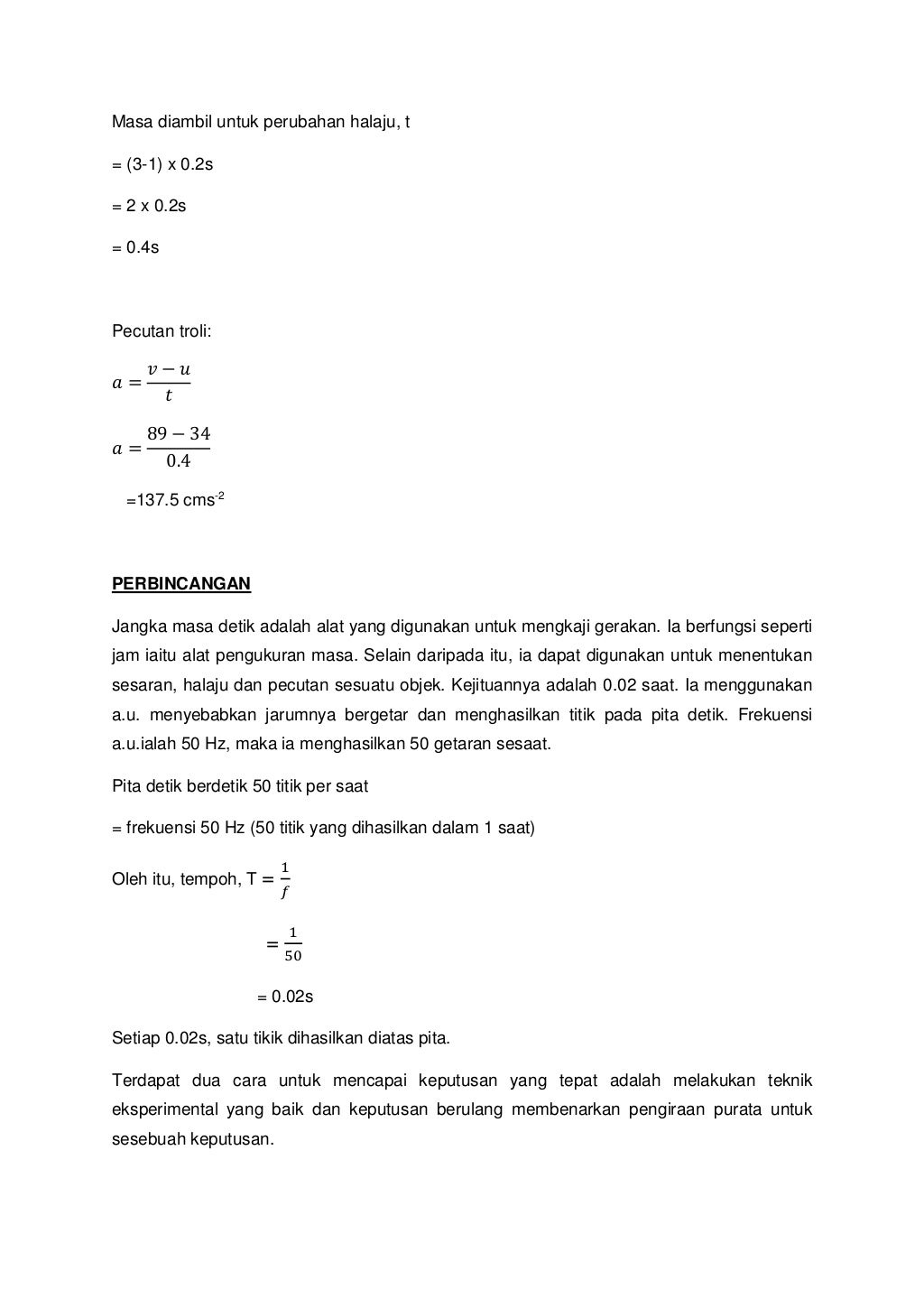 Laporan Amali Fizik Eksperimen Kinematik (sesaran, pecutan & halaju)