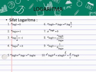 LOGARITMA
• Sifat Logaritma :
 