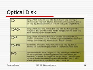 Optical Disk




Sunarto/Orkom   BAB III   Eksternal memori   14
 