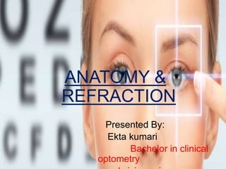 ANATOMY &
REFRACTION
Presented By:
Ekta kumari
Bachelor in clinical
optometry
 