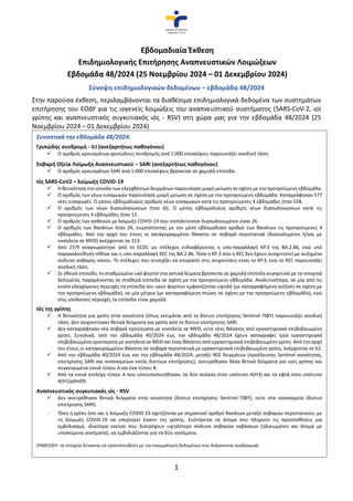 1
Εβδομαδιαία Έκθεση
Επιδημιολογικής Επιτήρησης Αναπνευστικών Λοιμώξεων
Εβδομάδα 48/2024 (25 Νοεμβρίου 2024 – 01 Δεκεμβρίο...