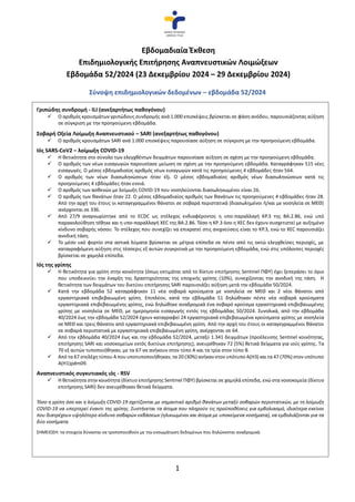 1
Εβδομαδιαία Έκθεση
Επιδημιολογικής Επιτήρησης Αναπνευστικών Λοιμώξεων
Εβδομάδα 52/2024 (23 Δεκεμβρίου 2024 – 29 Δεκεμβρί...