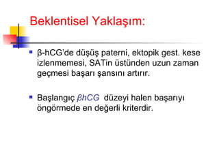 Beklentisel Yaklaşım: β -hCG’de düşüş paterni, ektopik gest. kese izlenmemesi, SATin üstünden uzun zaman geçmesi başarı şansını artırır. Başlangıç  β hCG   düzeyi halen başarıyı öngörmede en değerli kriterdir. 
