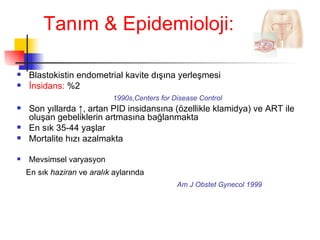 Tanım  &  Epidemioloji: Blastokistin endometrial kavite dışına yerleşmesi İnsidans:   %2 1990s,Centers for Disease Control Son yıllarda  ↑,  artan PID insidansına (özellikle klamidya) ve ART ile oluşan gebeliklerin artmasına bağlanmakta En sık 35-44 yaşlar Mortalite hızı azalmakta Mevsimsel varyasyon  En sık  haziran  ve  aralık  aylarında    Am J Obstet Gynecol 1999 