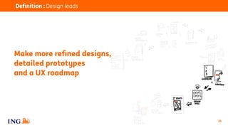 25
Make more reﬁned designs,
detailed prototypes
and a UX roadmap
Deﬁnition : Design leads
 