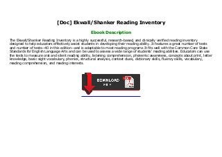 [Doc] Ekwall/Shanker Reading Inventory