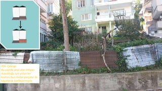 YER: Çekirge 
Bu yapıda yeşil alan ihtiyacı 
duyulduğu için yolun bir 
kısmını bazı metal parçalar ile 
kapatarak özelleştirmiştir. 
 