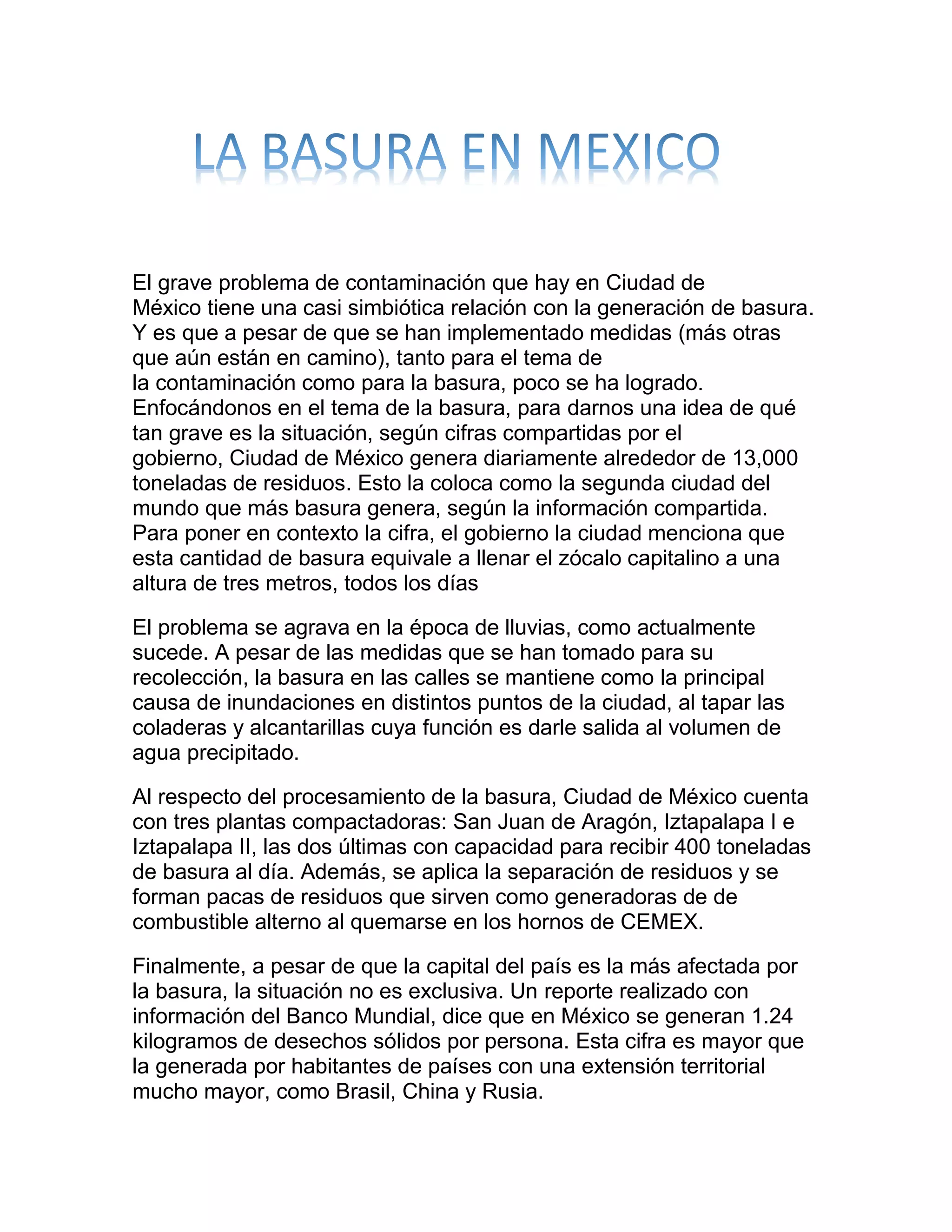 El PROBLEMA DE LA BASURA EN MÉXICO | PDF