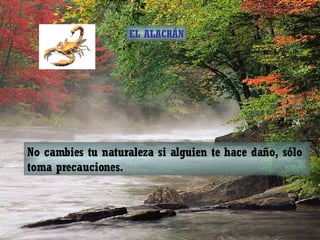 No cambies tu naturaleza si alguien te hace daño, sólo toma precauciones. EL ALACRÁN 