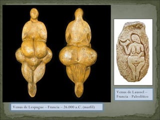 Venus de Lespugue – Francia – 26.000 a.C. (marfil) Venus de Laussel – Francia - Paleolítico 