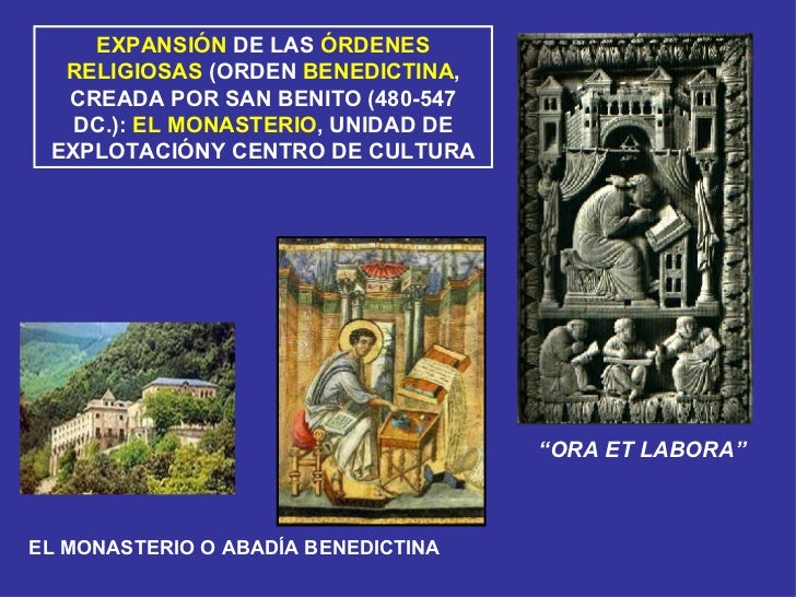 EXPANSIÓN  DE LAS  ÓRDENES RELIGIOSAS  (ORDEN  BENEDICTINA , CREADA POR SAN BENITO (480-547 DC.):  EL MONASTERIO , UNIDAD ...