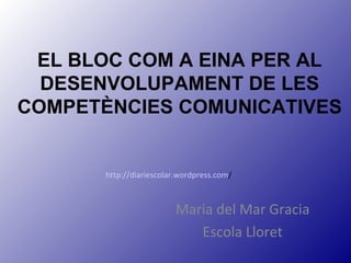 EL BLOC COM A EINA PER AL DESENVOLUPAMENT DE LES COMPETÈNCIES COMUNICATIVES Maria del Mar Gracia Escola Lloret http://diariescolar.wordpress.com / 