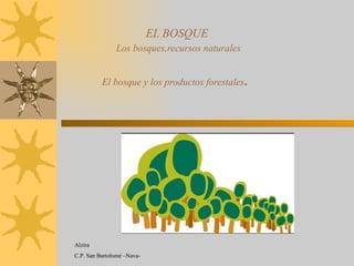 EL BOSQUE   Los bosques,recursos naturales El bosque y los productos forestales .   Alzira C.P. San Bartolomé –Nava- 