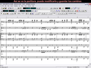 Así se ve la partitura, puede modificarla y guardar los cambios 