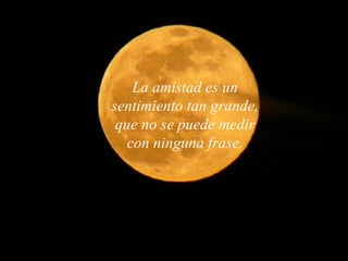 La amistad es un sentimiento tan grande, que no  s e puede medir con ninguna frase. 