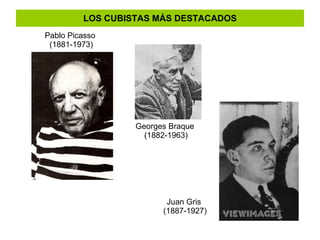 LOS CUBISTAS MÁS DESTACADOS Pablo Picasso  (1881-1973) Georges Braque  (1882-1963) Juan Gris  (1887-1927) 