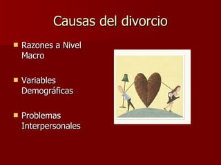 Causas del divorcio Razones a Nivel Macro Variables Demográficas Problemas Interpersonales 