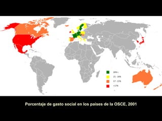 Porcentaje de gasto social en los países de la OSCE, 2001 
