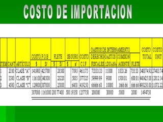 COSTO DE IMPORTACION 