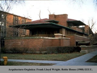 Arquitectura Orgánica: Frank Lloyd Wright. Robie House (1908) EEUU.
 