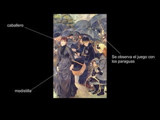 modistilla caballero Se observa el juego con los paraguas 