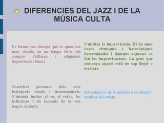 DIFERENCIES DEL JAZZ I DE LA
MÚSICA CULTA
 
