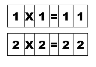 1 X 1 = 1 1
2 X 2 = 2 2
 