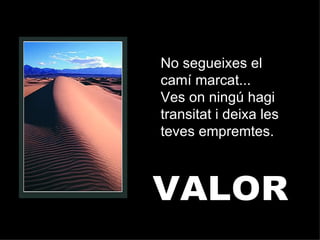 VALOR No segueixes el camí marcat... Ves on ningú hagi transitat i deixa les teves empremtes. 